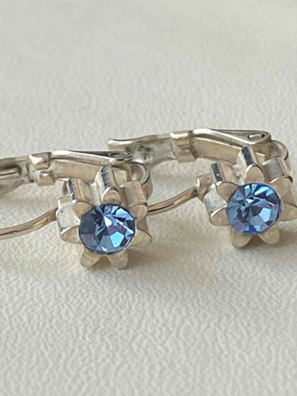 vintage silver tone earrings with blue accent